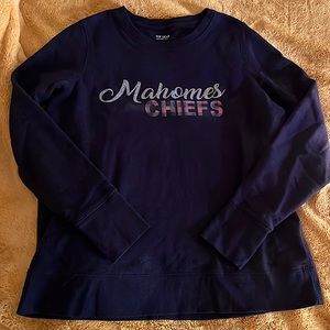 Black sweatshirt w/ vinyl MAHOMES (silver glitter) CHIEFS (Buffalo plaid)